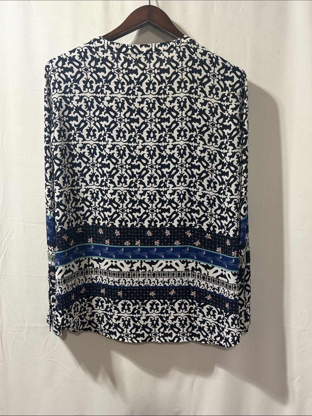 LOFT Navy, White & Blue Mixed Print Button-Front Top - Picture 3 of 7